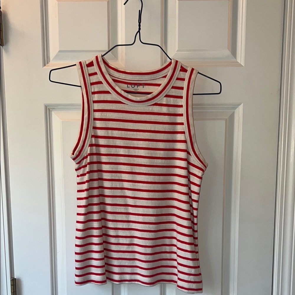LOFT Red and White Striped Tank Top